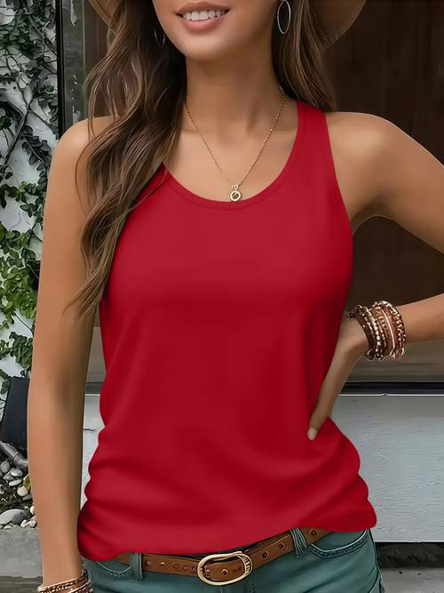 2026 new daily casual spring summer womens solid unprinted sleeveless wide strap tank top t shirt