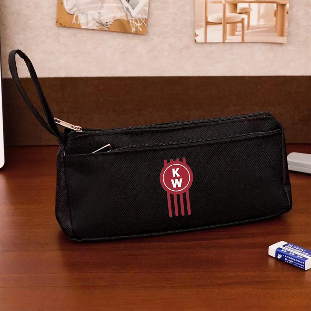 TEMU 1pc Kw Circular Emblem Double-layered, Large-capacity Pencil Case, Simple Stationery Box, Unisex Storage Item, Organizer Bag, Coin Purse