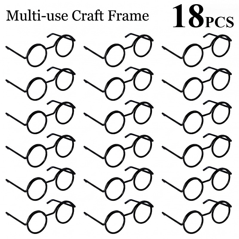 TEMU 18pcs Mini Metal Glasses, Black Metal Circular Wire Ring, Design, Multifunctional Retro Mini Glasses, Production Additions, Role-playing