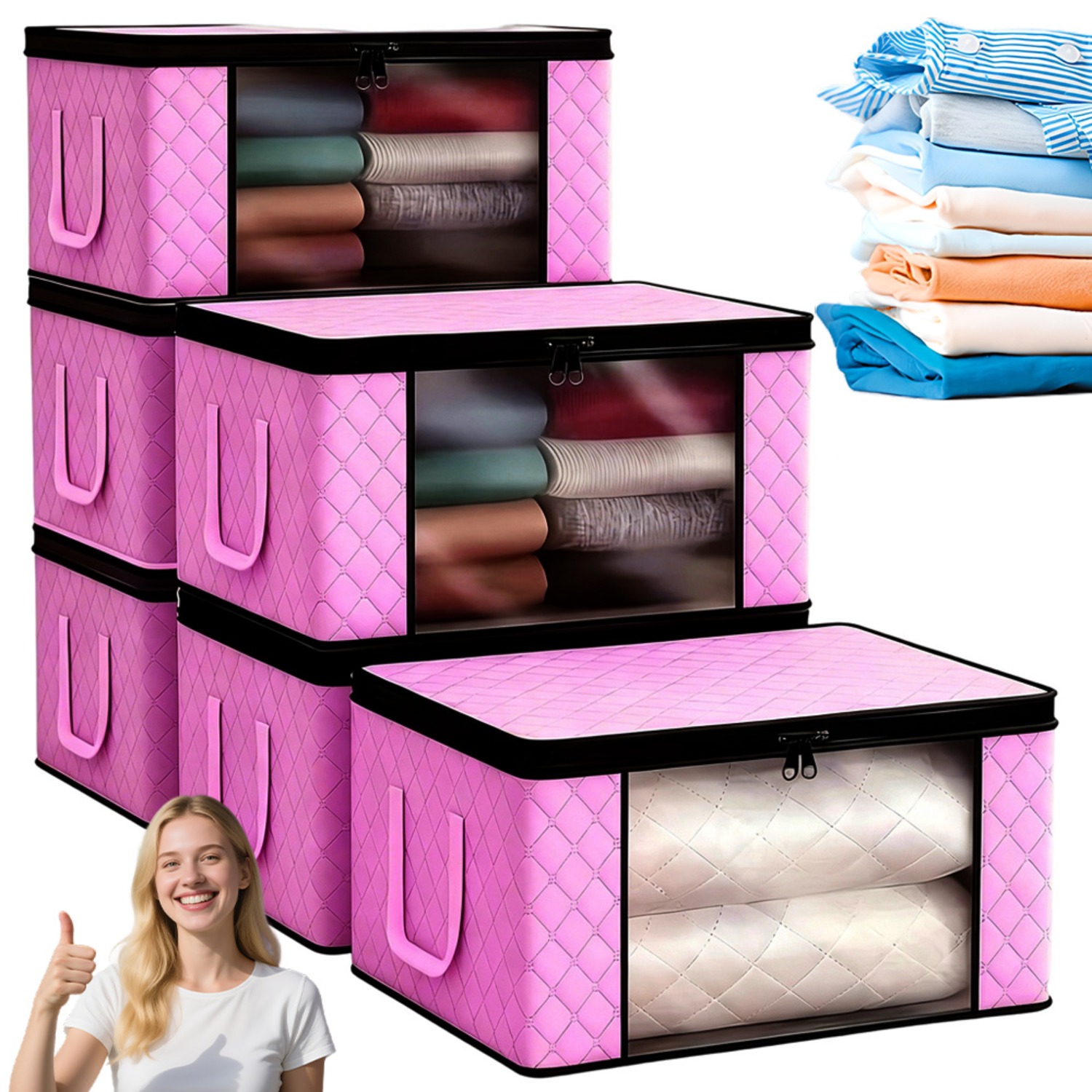 Image of 6pcs Super-large Foldable Storage Box With Transparent Window And Zipper Cover, 50x35x20cm Storage Box With Handle, Suitable For Bed, Bedroom, Closet And Wardrobe., Under-bed Storage