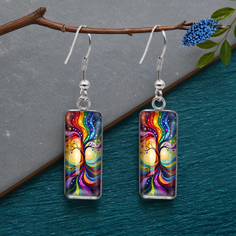 Image of 1 Pair Of Life Rectangular Earring Fashion Dangle Earrings Handmade Glass Dome Jewelry