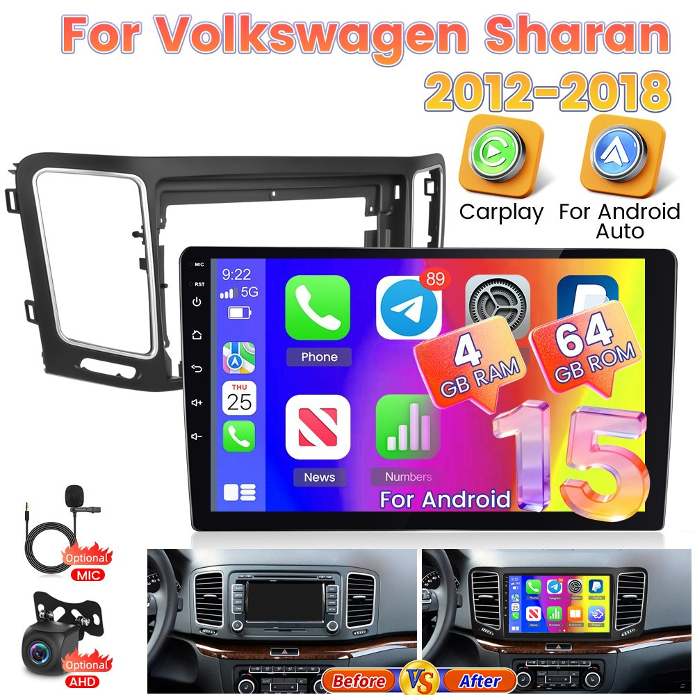 Image of 2 Din 15 Car Stereo For 2012-2018 Featuring Carplay And Auto, 9-inch Hd Display With A Large Touchscreen, Gps, , Wireless, Eq, Fm, Rds, Dual Usb Ports, Steering Wheel Control