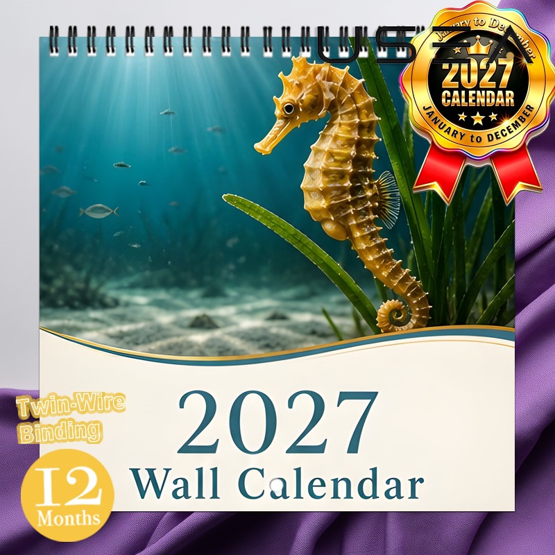 TEMU Calendrier Mural 2027, Calendrier Mural 2027, Agenda Mensuel 12 Mois avec Reliure Spirale Double Fil, Calendrier Carré Suspendu 8.3x8.3 Pouces,