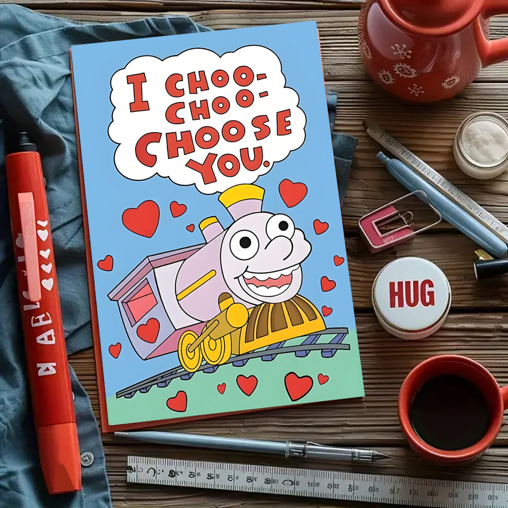 

Train-themed 'i ' Greeting Card - Valentine's Day, Birthdays & Anniversaries,, 6.3x4.33in With Envelope