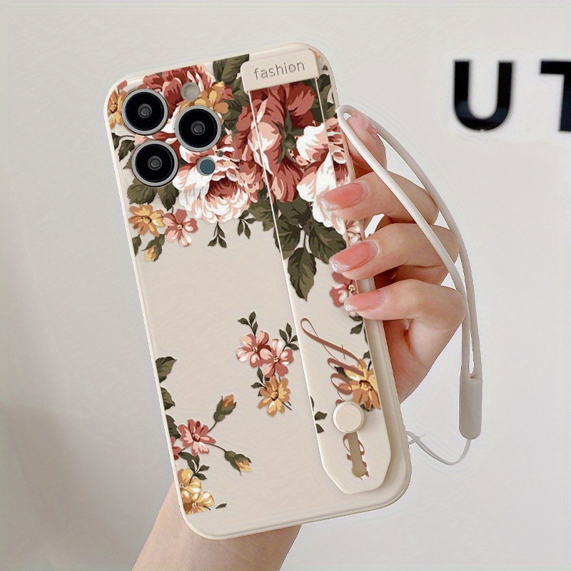 TEMU Phone Case: Multifunctional ' Wrist Strap Phone Case, Featuring A Blooming Pattern . Wrist Strap Your Hands, Making This ' Phone Case Convenient