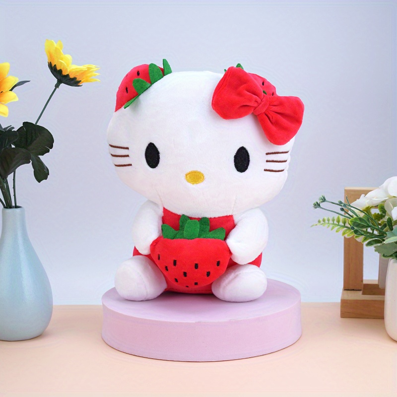 TEMU Authorized 1pc Hello Kitty Strawberry Plush Doll Beautiful Cute Cartoon Doll Bed Pillow Girl Decoration Perfect Birthday Gift Holiday Gift