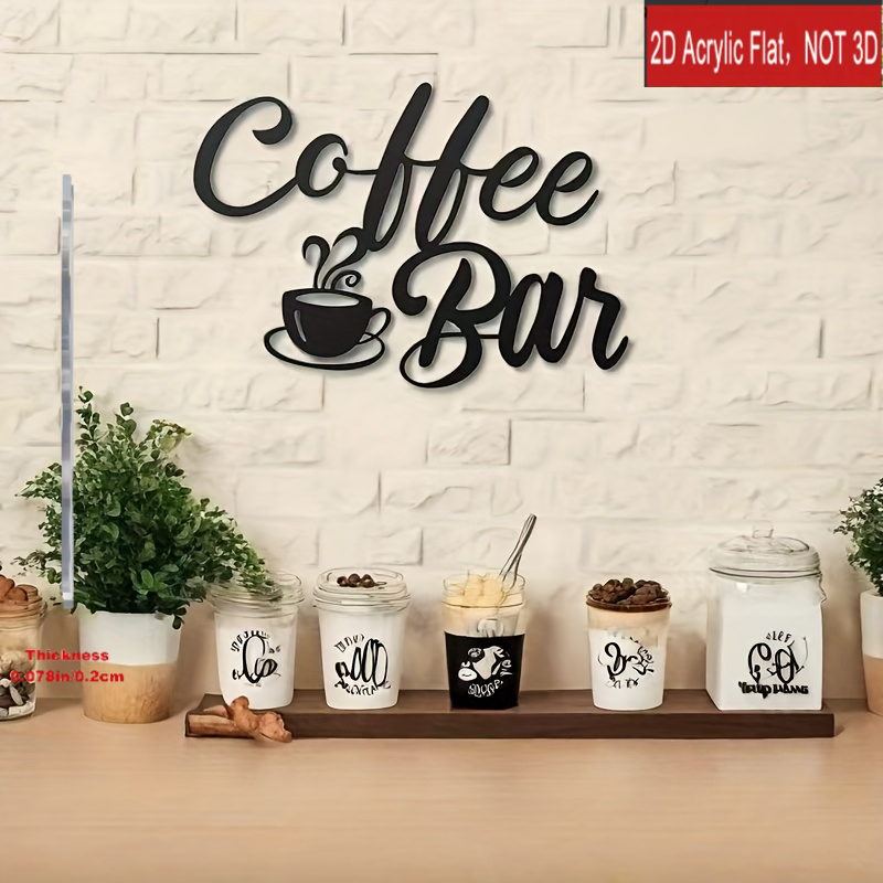 TEMU 2D Flat - [2D Flat] 2D Flache Vintage Schwarze Acryl Kaffeebar Wanddeko - Handgeschriebenes Briefdesign, Geeignet für Küchen im Landhausstil,