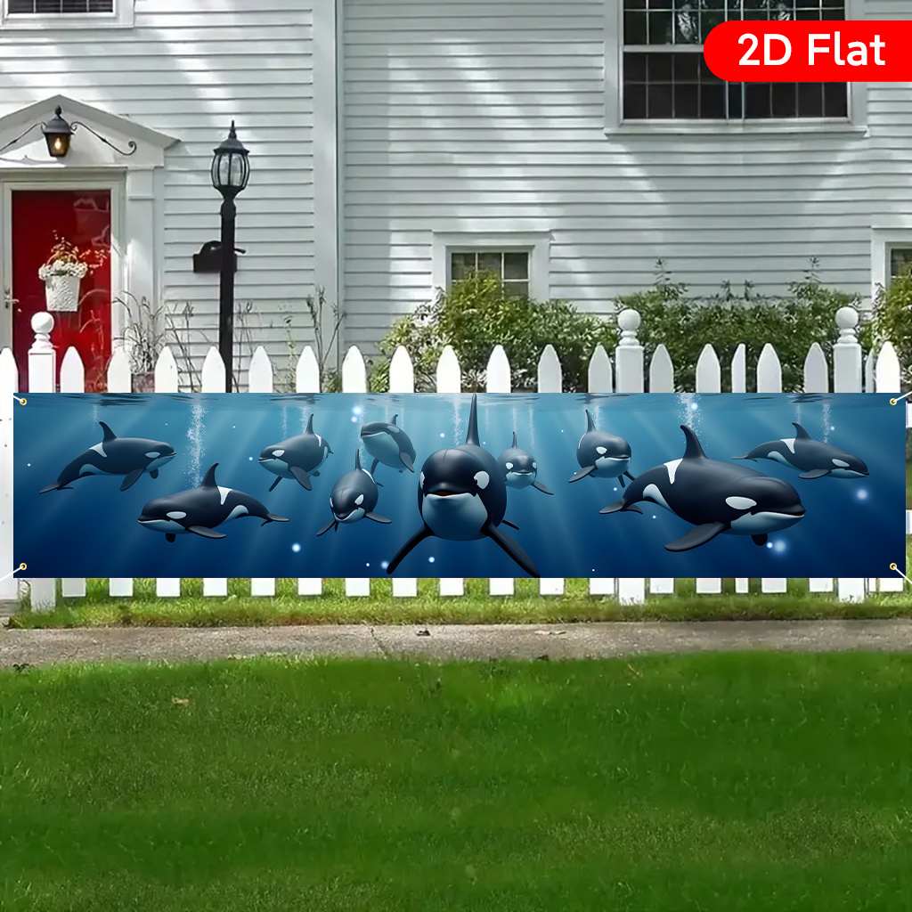 TEMU 2d Flat, 2d Flat Banner 1pc, A Group Of Killer Whales Swimming In The Ocean1, Beautiful Large Yard Banner, Birthday Party Anniversary