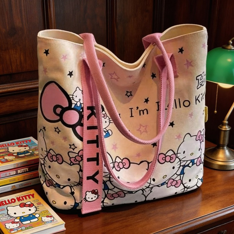 E-shop Sanrio Hello Kitty Tasche, eine geräumige Tote Bag für Damen, eine süße Schultertasche, geeignet für Campus, Outdoor-Freizeit und Sport, was sie