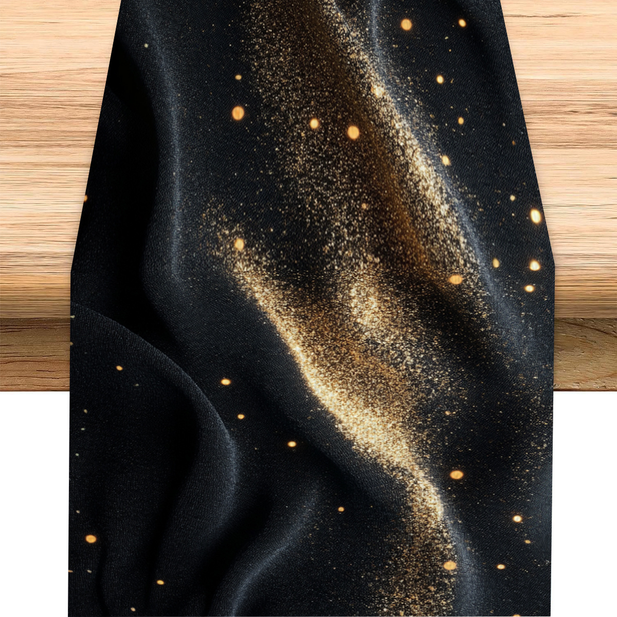 

Luxurious Black & Golden Happy New Year Table Runner - Elegant, Woven Polyester In Sparkling Glitter Design, Dining Tables, Guest Tables, Kitchens & Beds - Square Shape, Centerpieces Decor Table