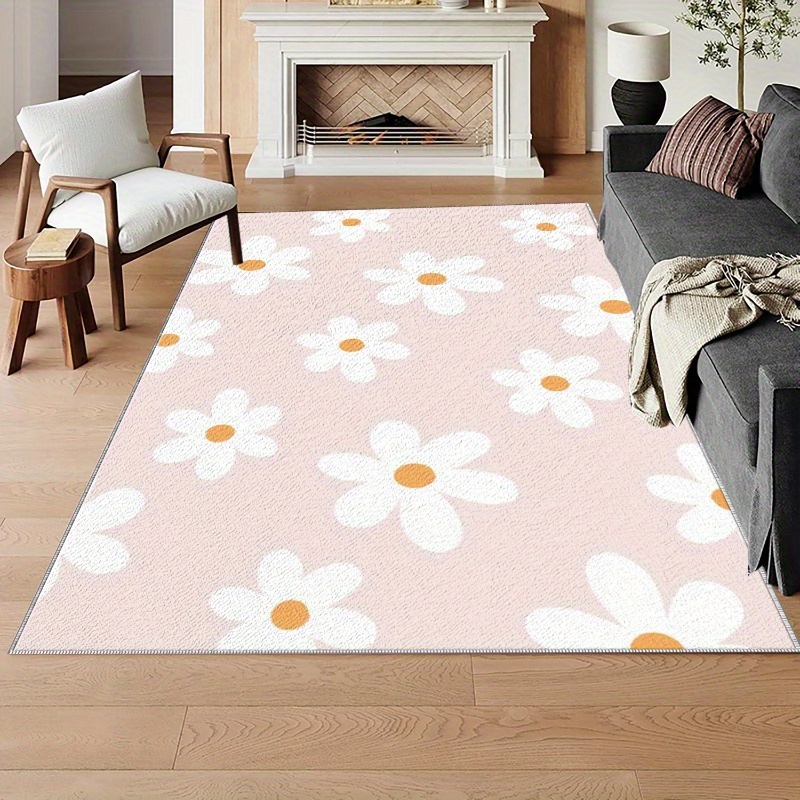 TEMU Compatible For Daisy Flower Bedspread - Soft Pink Pink Rug With Daisies, Machine-washable / Rectangular Mat Suitable For Bedroom, Living Room, -