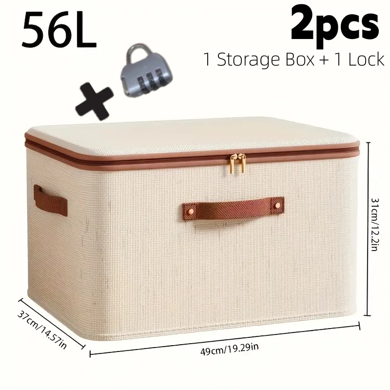 2pcs Set (1 Storage Box + 1 Lock) - Foldable, Portable Storage Box | Dustproof Fabric Organizer For Clothes, Quilts, Bedding, And Garden Storage - Space-, Versatile, Under-bed Storage