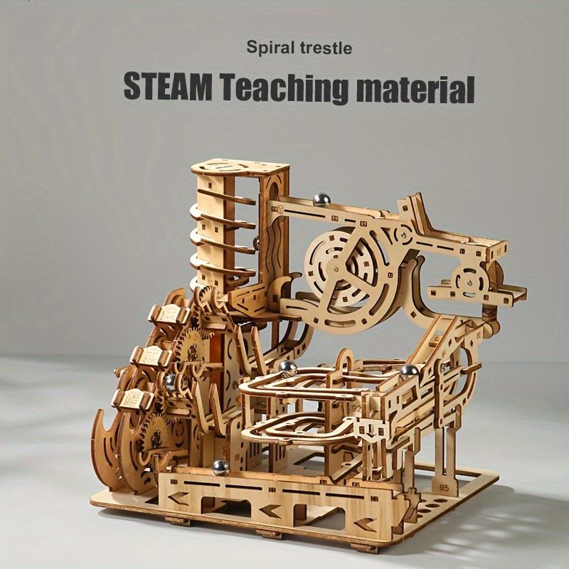 

1pc Intricate Wooden 3d Puzzle Kit - Spiral Treble Clef Ball Track, Educational Toy For Teens & Adults, High-difficulty , Mechanical Arm With Gears & Levers, Yellow