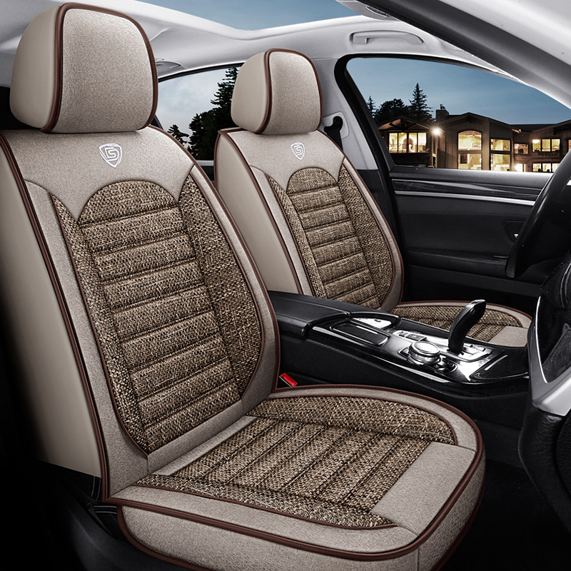 TEMU 5pcs Car Seat Covers, Full Set Breathable Linen Auto Seat Protectors Fit Most Vehicles