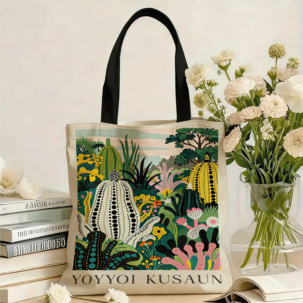TEMU 1 ud. Bolsa de compras elegante con impresión digital de jardín de cactus y colorido de cara, correa de fija, sin bloqueo, impresión de