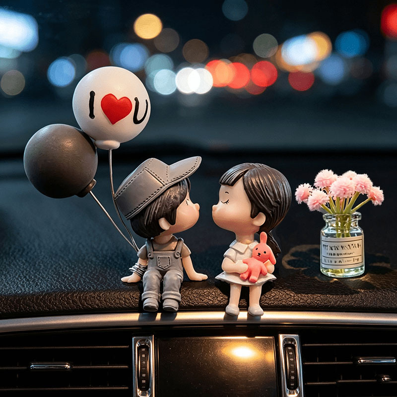 TEMU 3pcs/set Cute Cartoon Couple With Flowerpot Shape Car Ornaments, Balloon Decor Car Additions, Dashboard Interior Additions, Gift For Women,