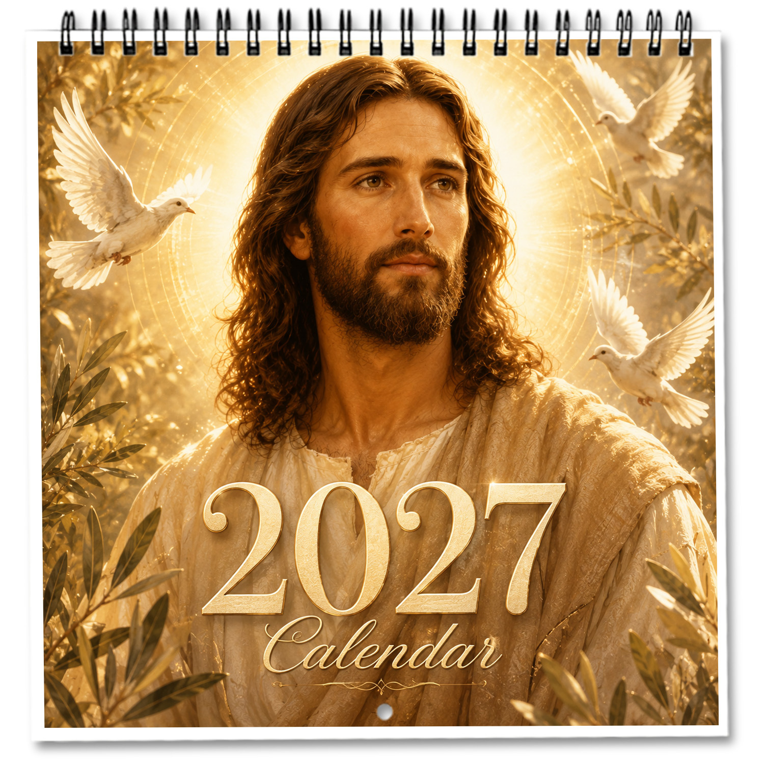 TEMU Calendrier mural 2027, 1 lot, avec art religieux de Jésus-, agenda mural à spirale avec dorée et , décoration chrétienne pour salle de classe,