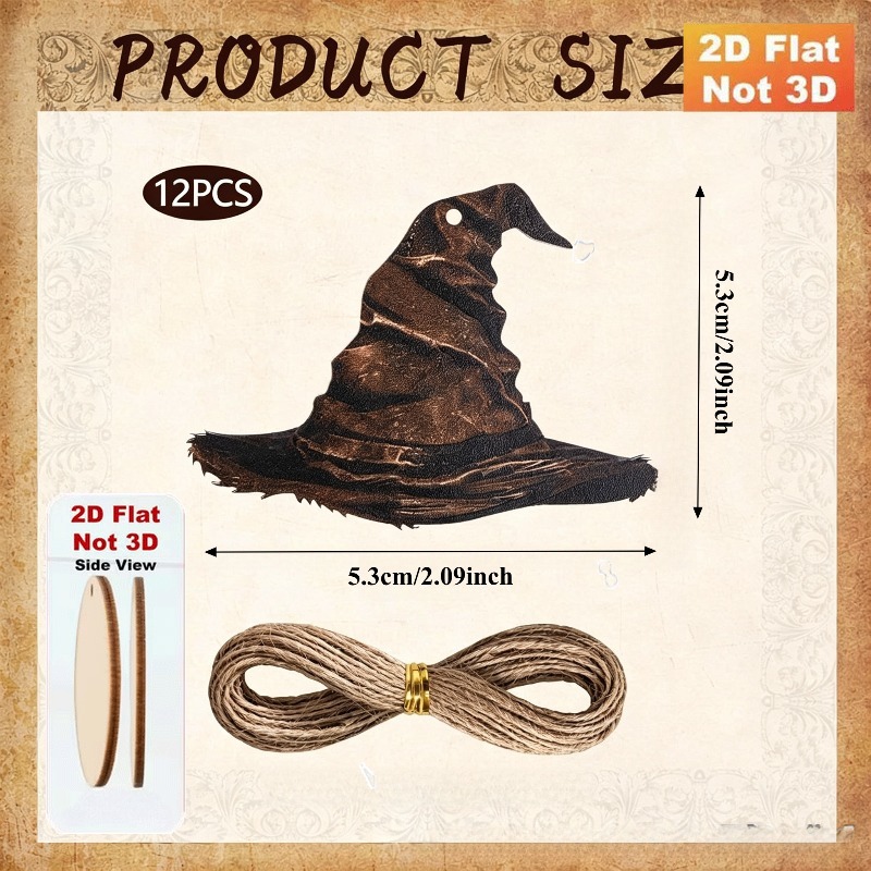 TEMU 2d Flat, 12pcs Set, 12pcs Gothic Wooden Hanging Ornaments Per Set - Artificial Witches, Black Cats, Bats, , , And Tree-shaped Charms, Suitable