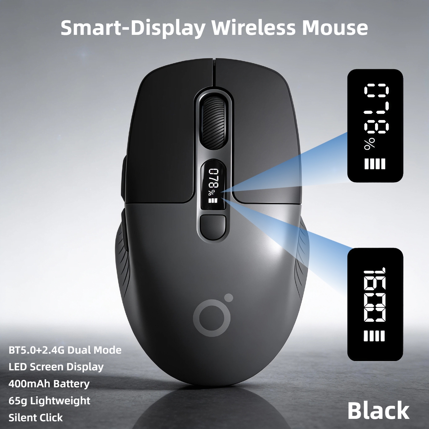 TEMU Smart Wireless Mouse With Led Display, Wireless & 2.4g Silent Mouse, Type-c Rechargeable, 6-button Mini Portable Computer Mouse With Battery And