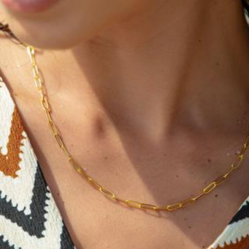 Unisex Stainless Steel Paperclip Chain Necklace, Basic Accessory