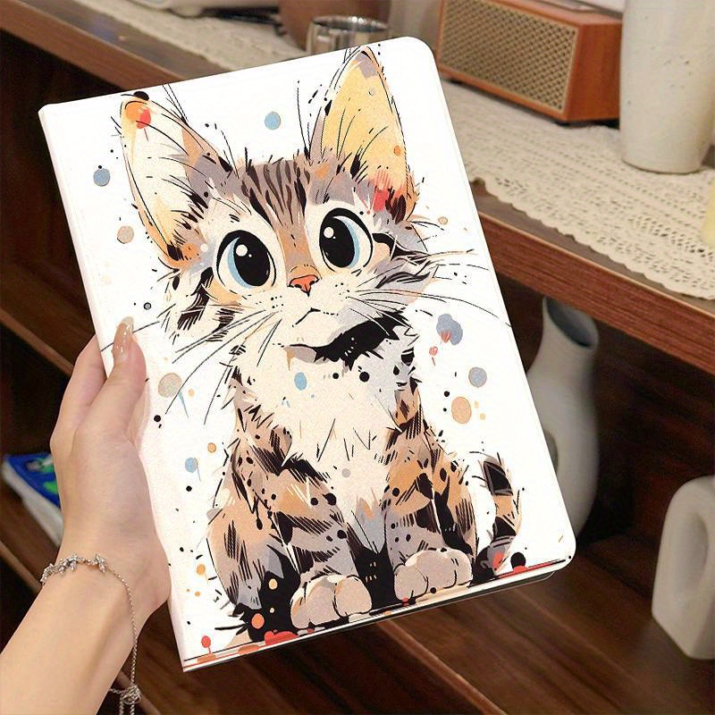 

Home Relaxation| Adorable Cat Illustration Foldable Tablet Case - Anti-fall Protective Cover , A7 Lite, A8, A9, S6, , S6+ | Watercolor Design With Brush , Samsung Tablet Case