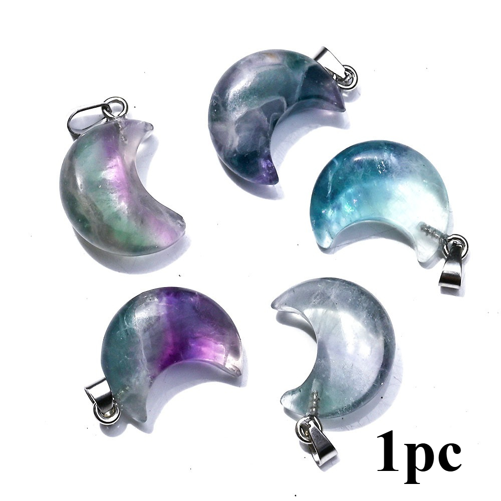TEMU 1pc Collier Pendentif Croissant Lune en Fluorite Multicolore Naturelle Breloque Bijou Accessoire
