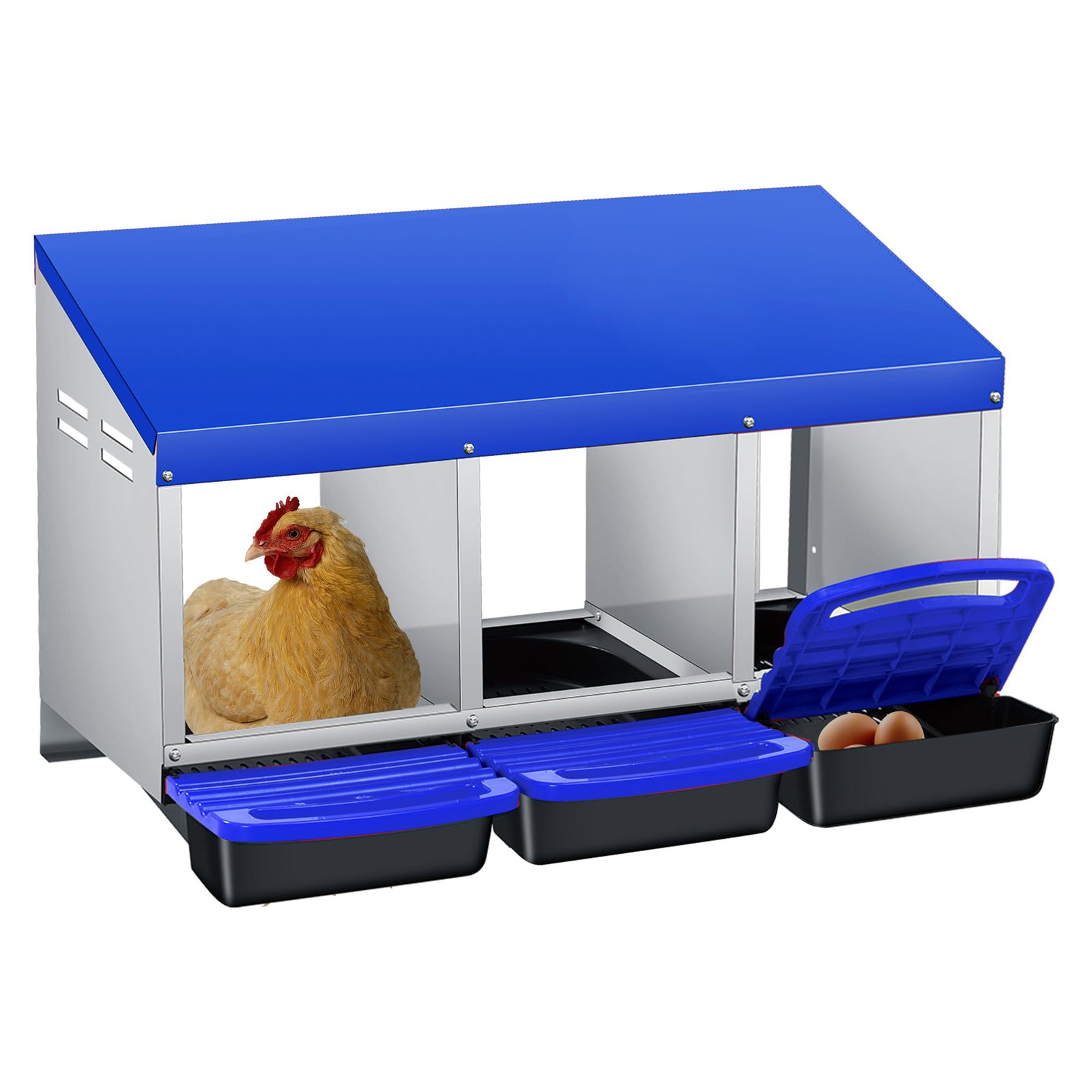 Galvanized Steel Chicken Nesting Box With Plastic Handle 1 Set Durable Egg Laying House Poultry Coop Accessory Rust-resistant Metal Hen Nest Supplies
