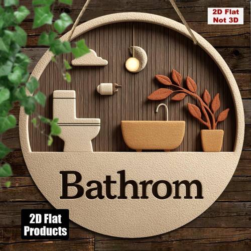 2d flat 1pc bathroom sign with bathroom label and toilet wooden icon wall mounted decorative plaque for home restroom toilet door hanging