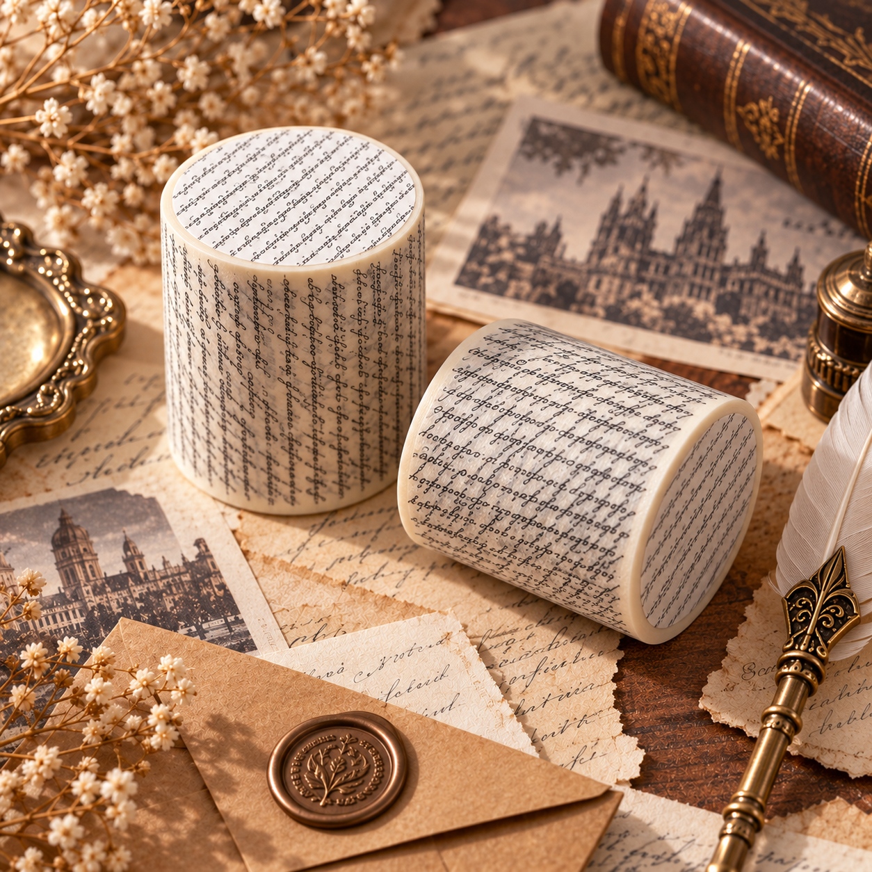 TEMU 50mm X 8m Per Roll, 2 Rolls Total Aesthetic Decorative Masking Tape For Junk Journal, 2 Pack Vintage Script Washi Tape, Scrapbooking, Card