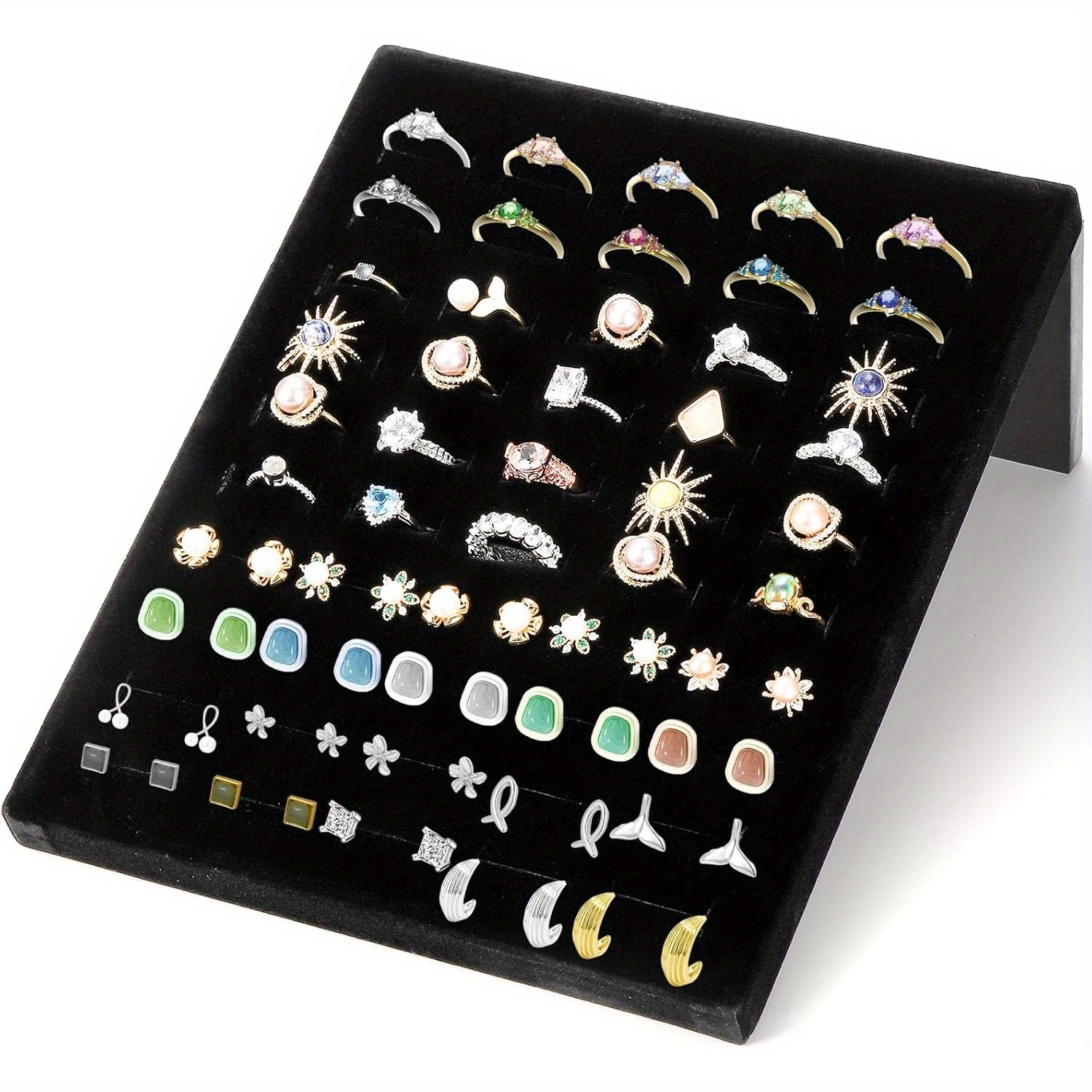   3 pack l shaped jewelry display stands with 60 slots black velvet lined plastic ring organizer trays for earrings rings bracelets desktop retail store home storage earring arrangement   design durable construction jewelry trays Product details 2