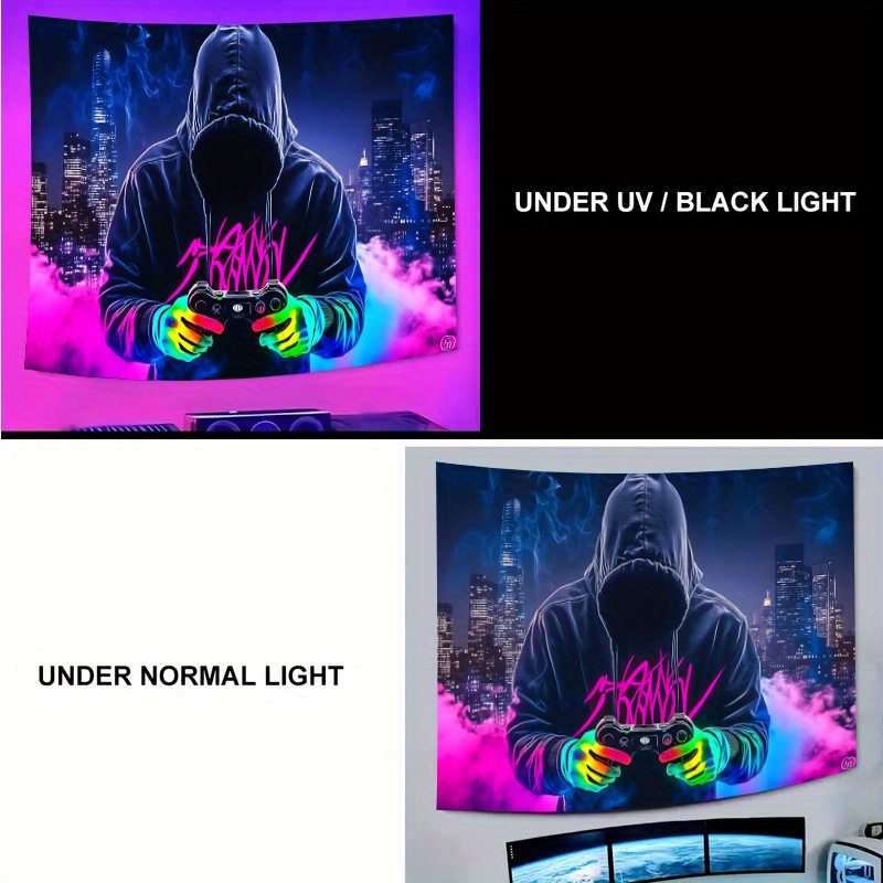Tenture murale gaming fluorescente décoration réactive lumière uv_voghion.com