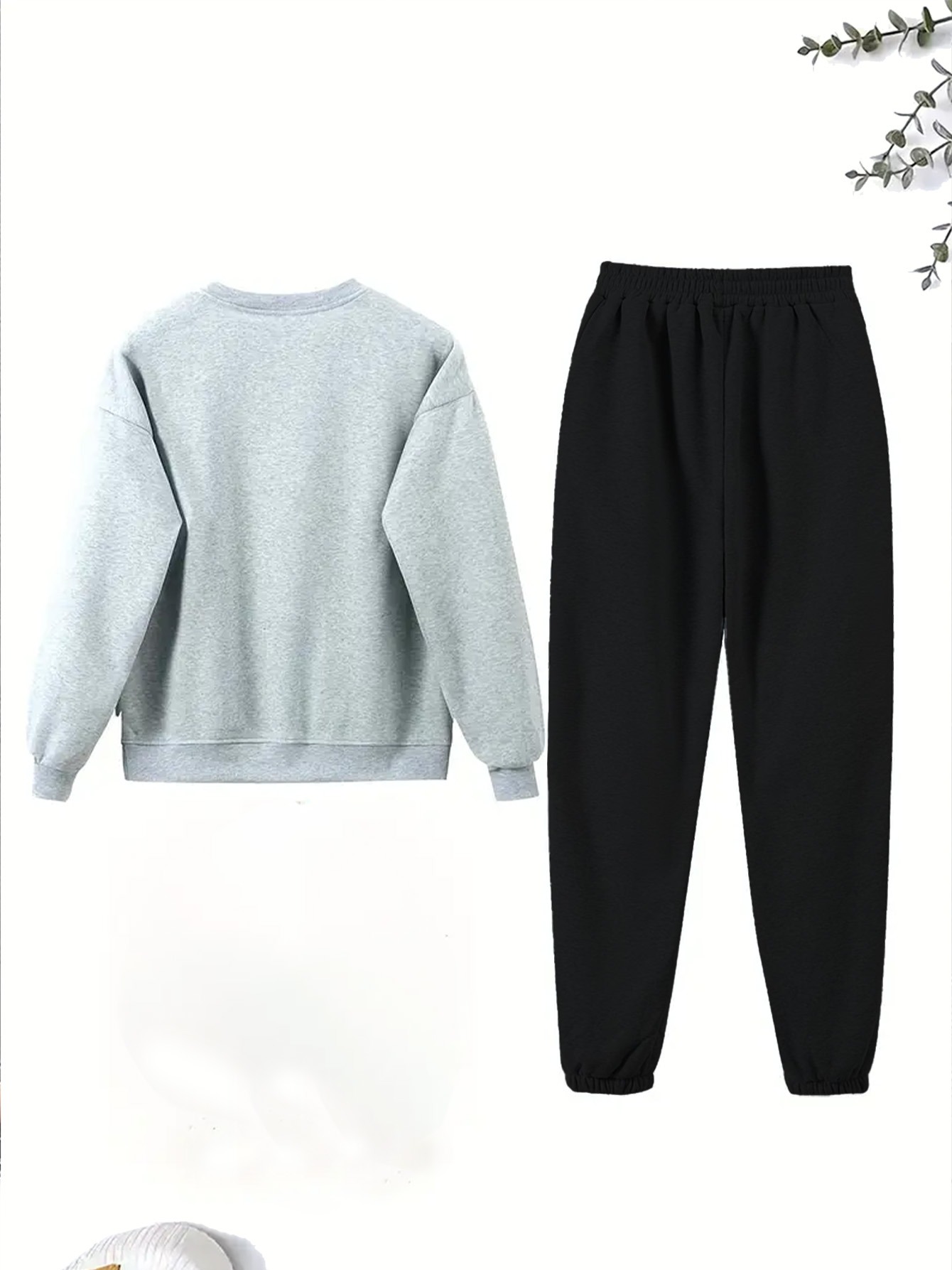 sweet printed   smile and a   pattern womens casual   round neck sweatshirt set long sleeved sweatshirt and trouser set