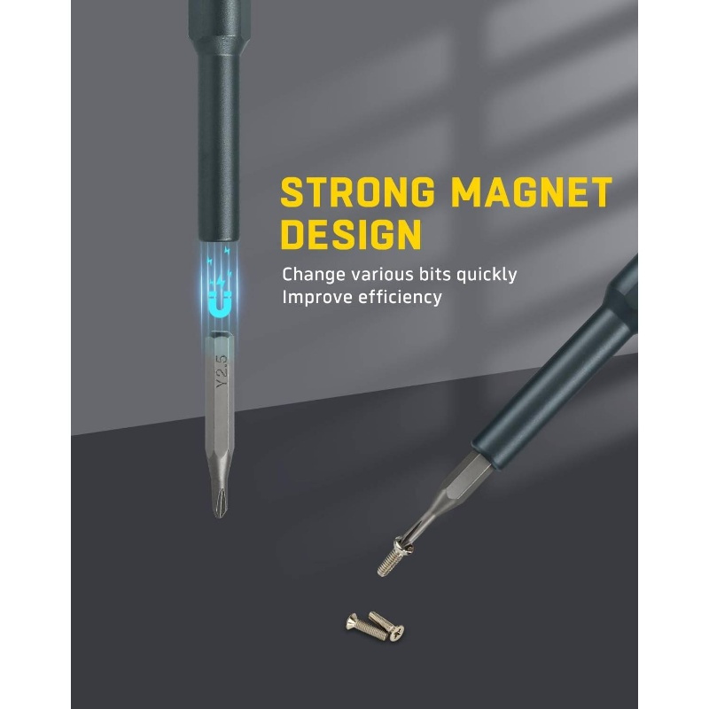   precision screwdriver set with magnetic tips - heavy-duty metal construction, ergonomic grip & compact case - phillips, flat, torx,  , pozidry, slotted, phillips #000 - for electronics, jewelry, automotive, home, diy, professional & personal use - ideal for smartphones, laptops, watches, cameras, pcs, glasses, toys - no power required -   magnetic bits for secure fastening - durable & portable tool kit for small repairs,   repair gear and diy tasks Product details 6