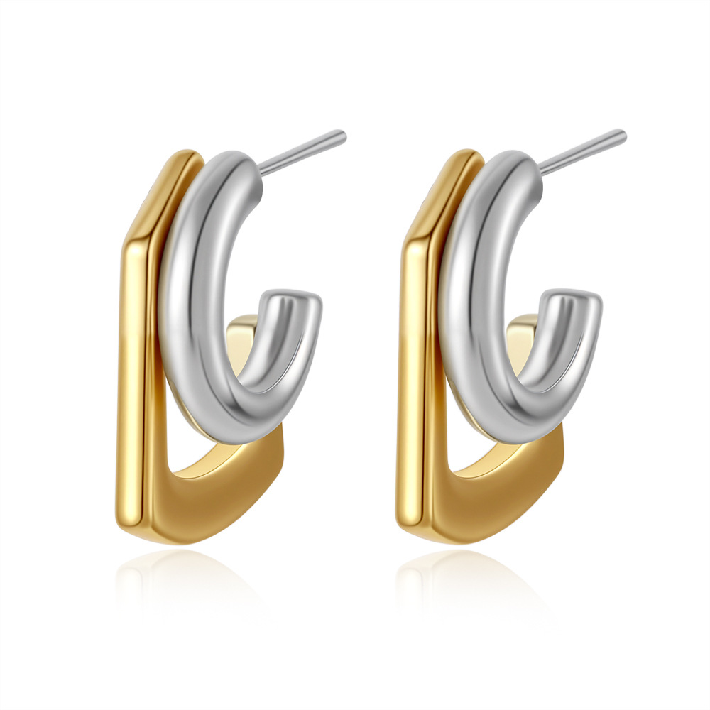 TEMU Une paire de boucles d'oreilles bicolores géométriques irrégulières de C, faciles et polyvalentes