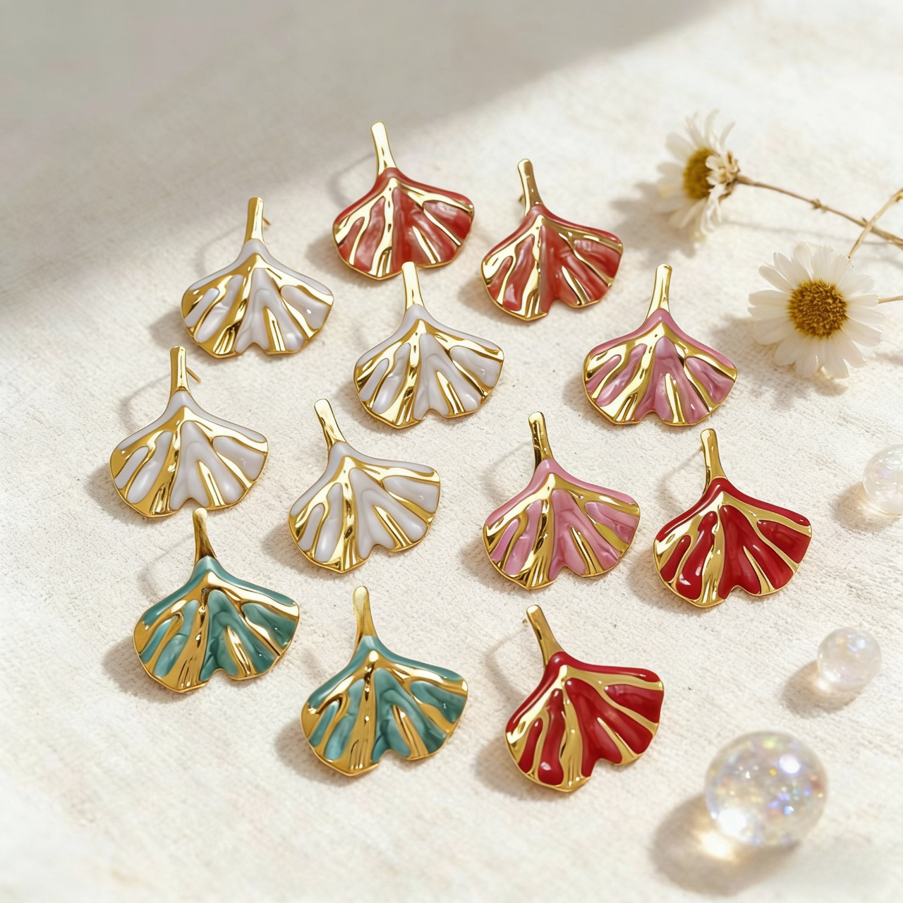 Ginkgo Leaf Drip Oil Earrings, Fashionable Design for Women