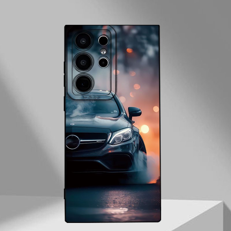 TEMU Phone Case - Car-themed Night View Design, Sleek And Minimalist Black Frosted Cover, Drop-resistant And Shockproof, Unisex Mobile Phone Case,