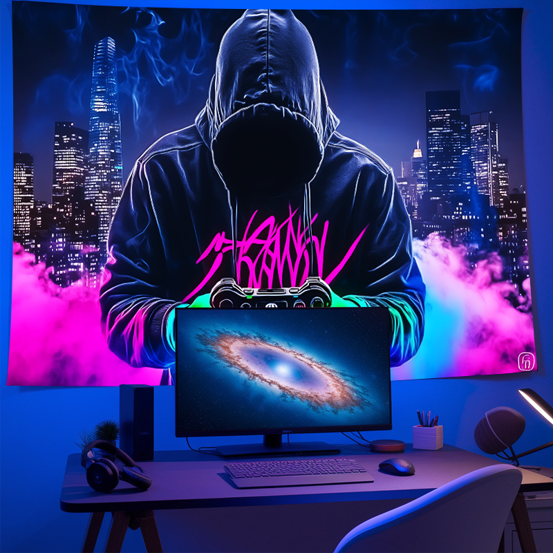 Tenture murale gaming fluorescente décoration réactive lumière uv_voghion.com