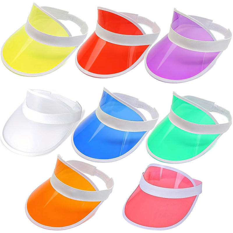 TEMU Paquete de 8 fundas de visera de neón, PVC, plástico transparente, unisex, cierre con cordón, para todas , verano, varios colores (rosa, , azul,