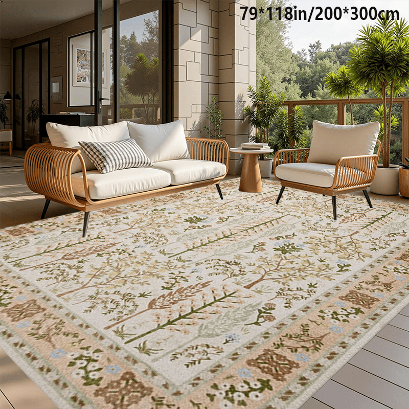 TEMU 1pc Large Vintage Bohemian Carpet - Large Rug Suitable For Indoor/outdoor Use, Jumbo Size Mat, Machine Washable Soft Fiber Carpet For Bedroom,,,