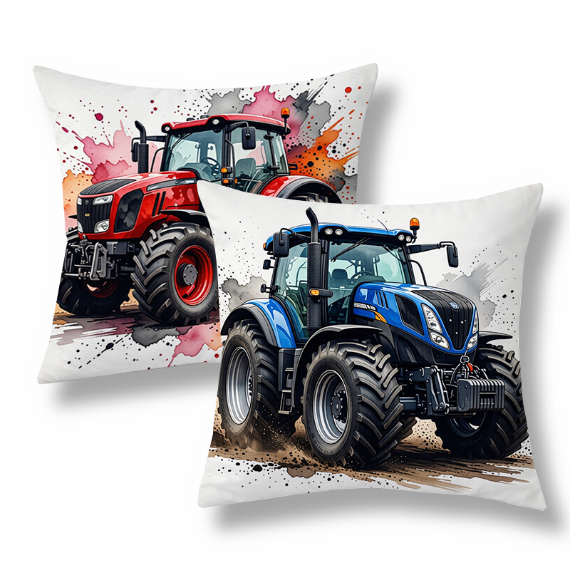 TEMU 2pcs Modern Throw Pillow Covers, Decorative Cushion Cases, Tractor With Splash - Ink Effects, Multicolor Tone. Versatile For Living Room, Couch,