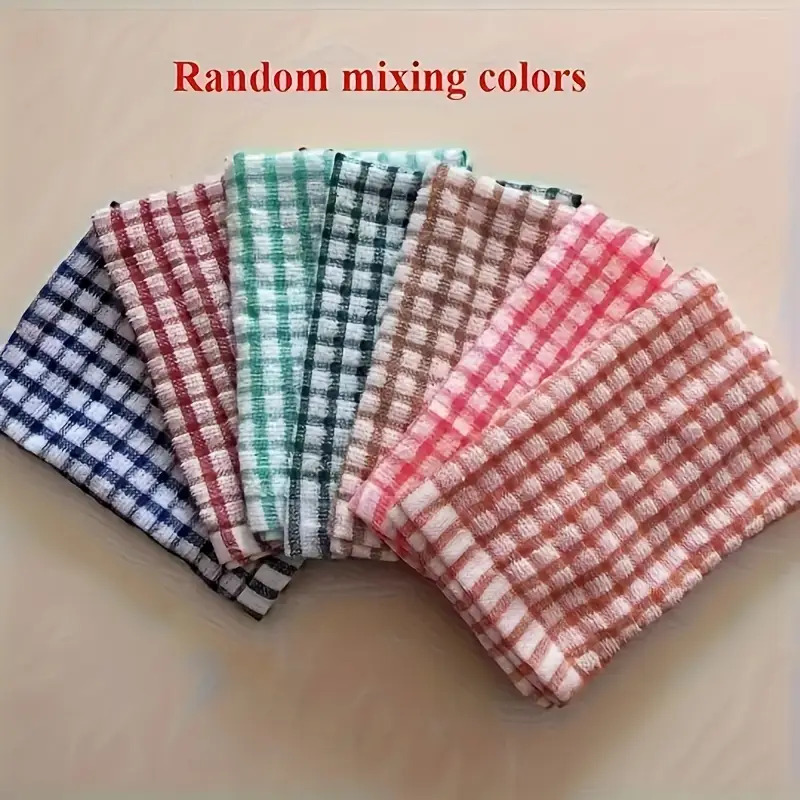 TEMU 6pcs Of Random Color Large Absorbent Cleaning Cloths - Dish Towels, Versatile For Kitchen, Dining Room, And Living Room Cleaning- Quick-drying,