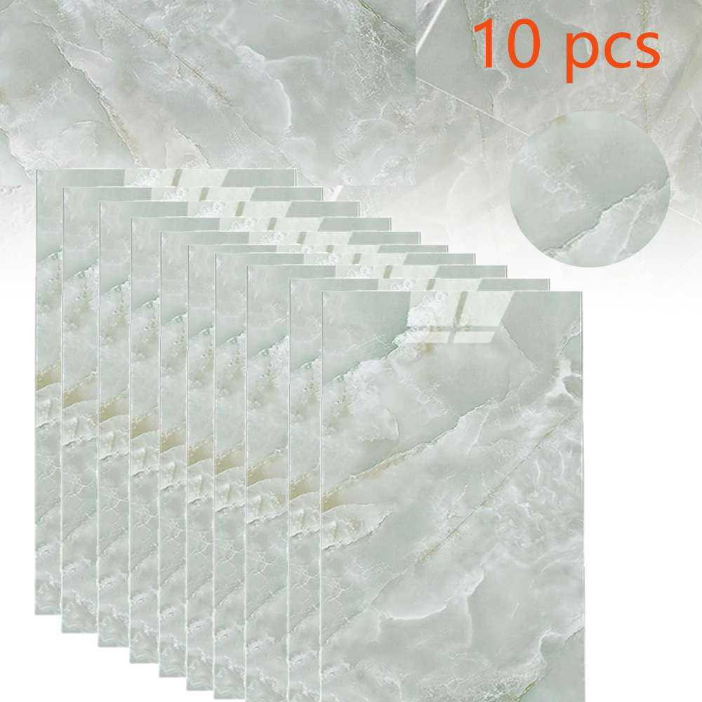 Image of 10pcs Self Adhesive Wall Tiles, Stick On Wall Marble Tile, Bathroom Walls Panels, For Kitchen Bathroom Livingroom Decor