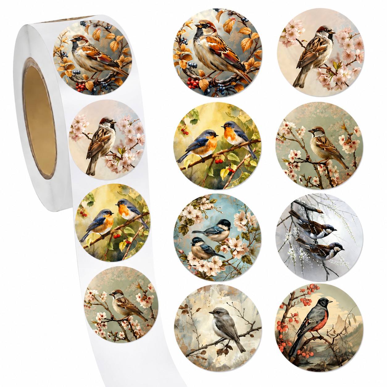 TEMU 500pcs Vintage Bird Stickers, Watercolor Floral Round Decorative Labels For Envelope Seals, Scrapbooking, Journaling, Gift Packaging& Diy Crafts