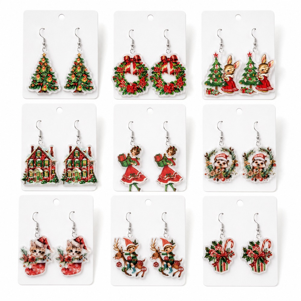 TEMU 18pcs/9 Pairs, Women's Christmas Earring Set, Fashionable Cute/christmas Tree Decor, Suitable For Parties And Gatherings//daily /clothing