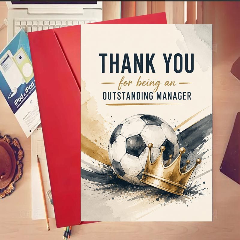 TEMU 1 Set Thank You Gift For Managers Soccer And Crown Themed Card For Office Appreciation