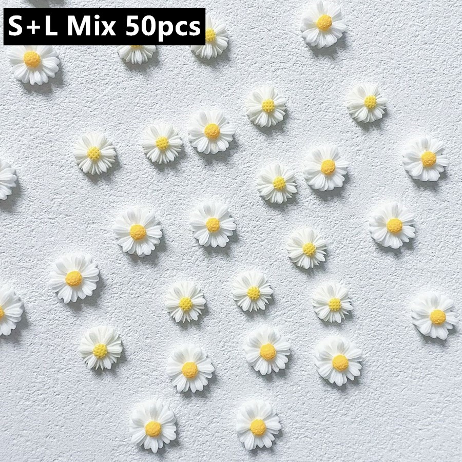 Image of 50pcs, 3d Resin Cute Daisy Flower , Sunflower Nail Art Supplies, Flower Decoration For Diy Nail Art, Jewelry, Phone Case, Kawaii Nail Charms
