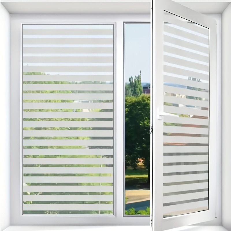 TEMU 1 Roll Of 1/2 Stripe Thickened Textured Frosted Window Film: Electrostatic Opaque Pvc Privacy Decorative Window Film, Suitable For Glass And