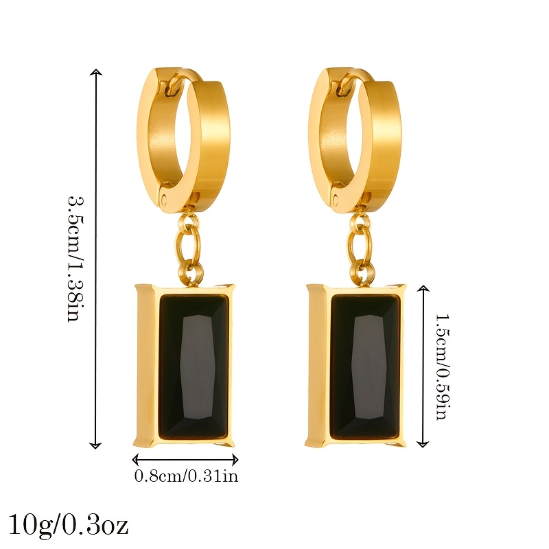 18K Gold-Plated Black Gemstone Pendant Earrings for Women