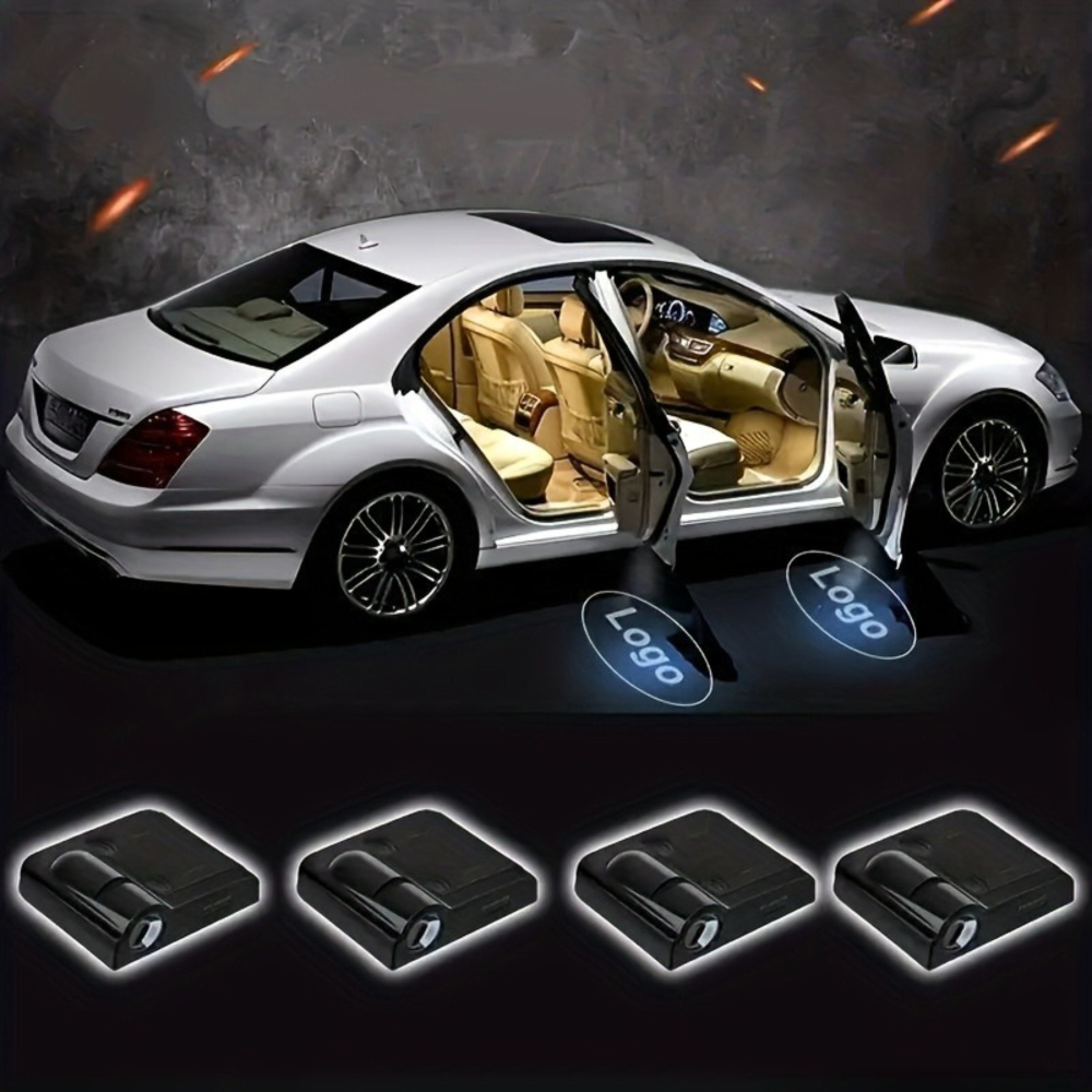 4pcs Of Car Welcome Lights Design Your Photo Here Led Clear Projection Lamp Car Welcome Light Ground Light Car Interior Decoration No Wiring Required Vehicle Door Opening Sensor