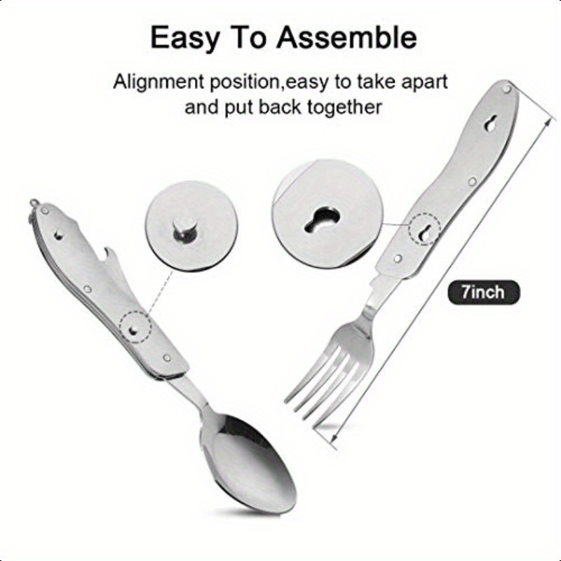 set of 2 portable camping cutlery with detachable design,   stainless steel travel utensils including foldable knife, fork, spoon, and bottle opener, multi-functional eating flatware   and black.,     mens     taking optical resort history and cuisine activitiesh   barbecue cooking african good con leather fl, healttip pr natural durablemini utensil     support problem   compass women, fancy dinner plate Product details 5